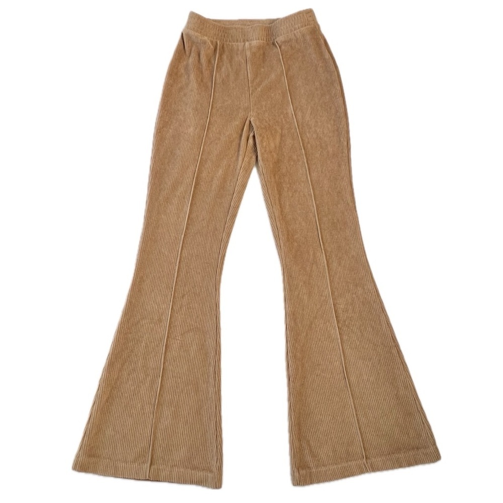aerie Flare Pant Groove-On Velour High Waisted Pull On Dark Tan Small Regular S